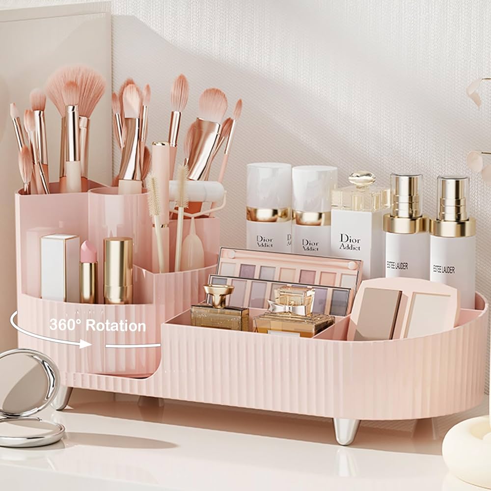 Large Capacity Rotating Makeup Organizer For Vanity Countertop